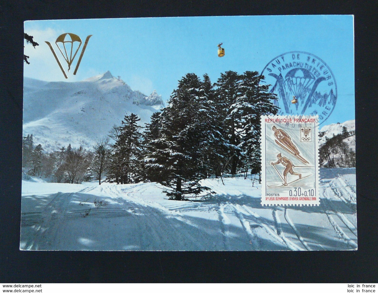 Carte Maximum Card Saut � Ski En Parachute 63 Le Mont Dore Puy De Dome 1968 - Paracadutismo