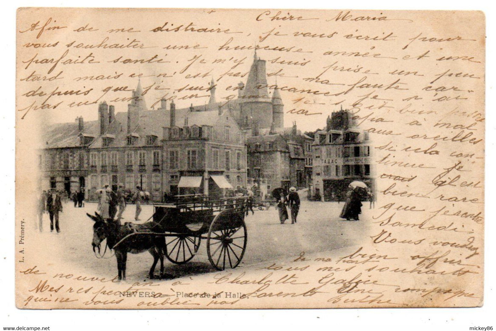 NEVERS --1902-- Place De La Halle --Beau Plan-..( Animée, Attelage D'âne )...carte Précurseur.....à Saisir - Nevers