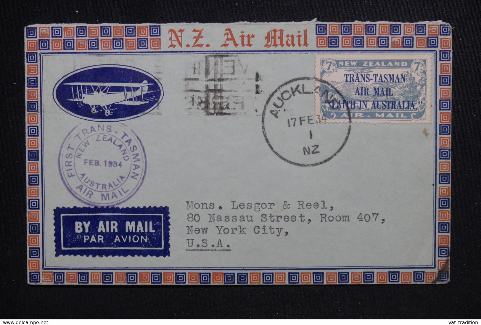 NOUVELLE ZÉLANDE - Enveloppe De Auckland Pour Les USA Par Avion  1er Vol En 1934, Affranchissement PA - L 129259 - Briefe U. Dokumente