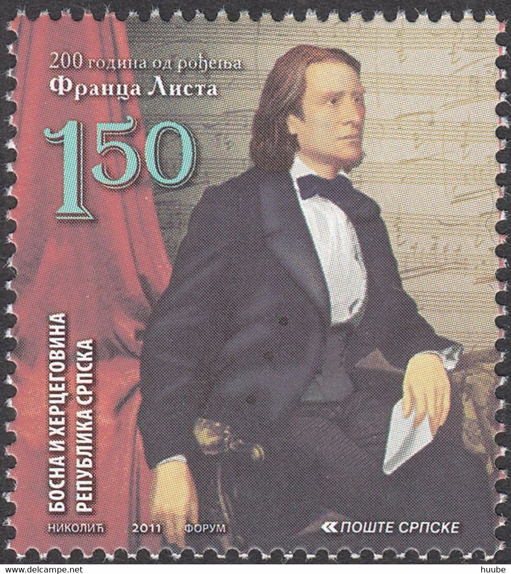 Bosnia Herzegovina, Serbian Admin., 2011, Mi 550, The 200th Anniversary Of The Birth Of Franz Liszt, 1v, MNH - Music