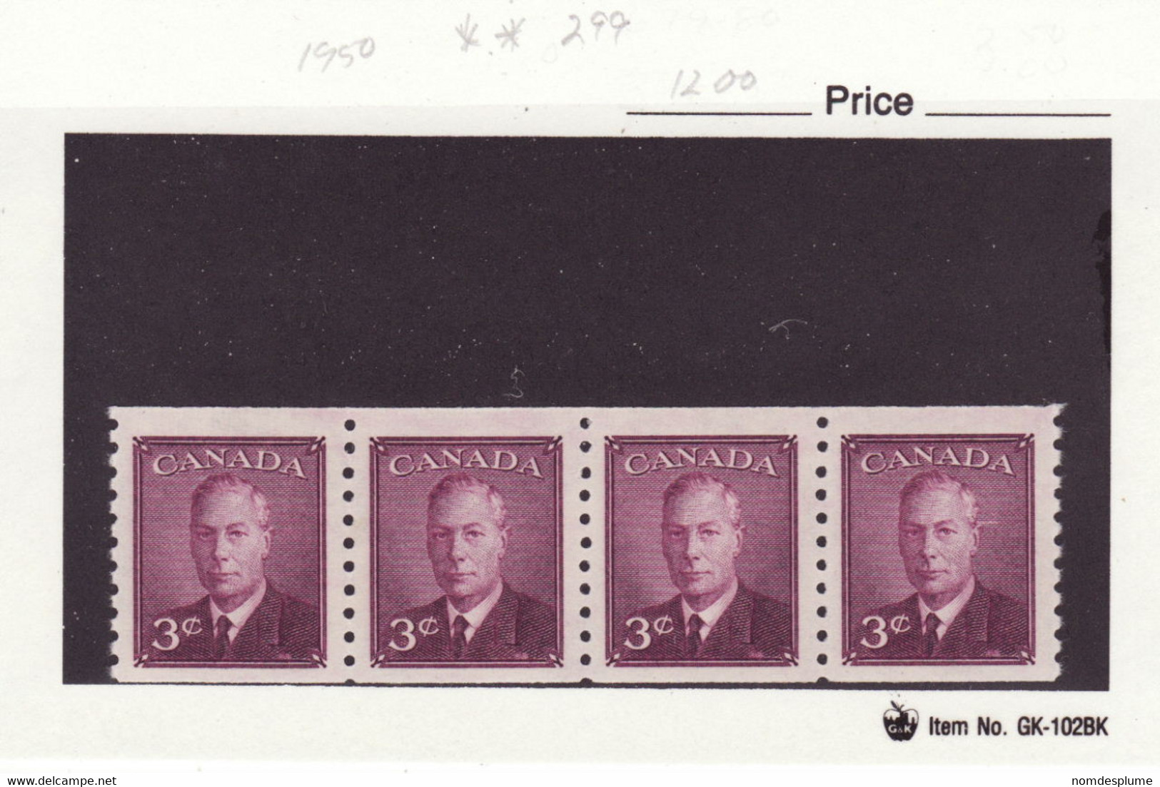 6497) Canada 1950 George VI Mint No Hinge 4 - Coil Stamps
