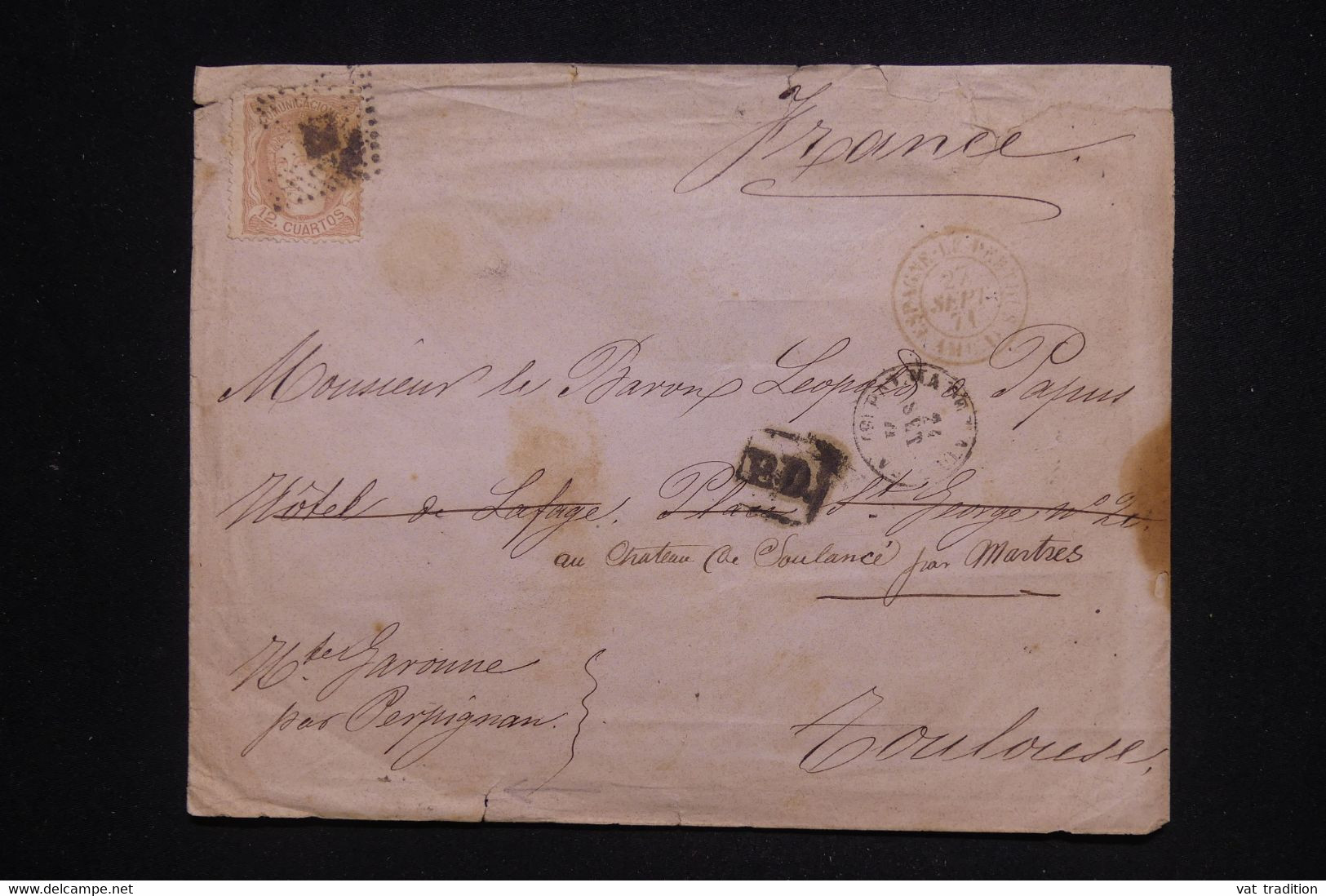 ESPAGNE - Enveloppe Pour La France En 1871 - L 129275 - Lettres & Documents