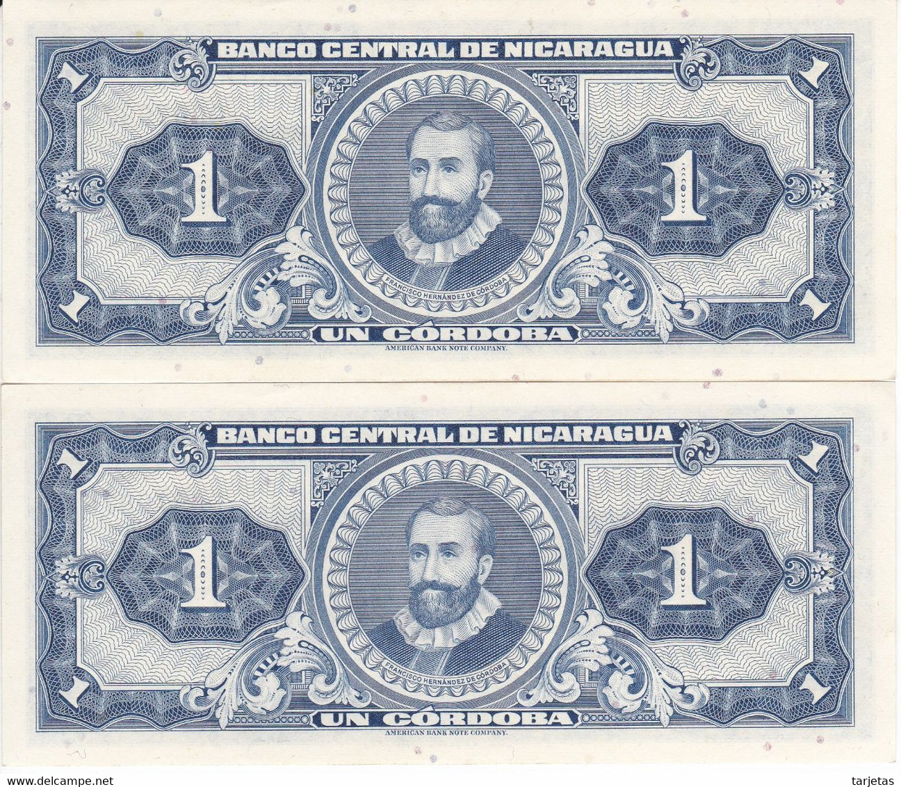 PAREJA CORRELATIVA DE NICARAGUA DE 1 CORDOBA DEL AÑO 1962 EN CALIDAD EBC (XF) (BANK NOTE) - Nicaragua