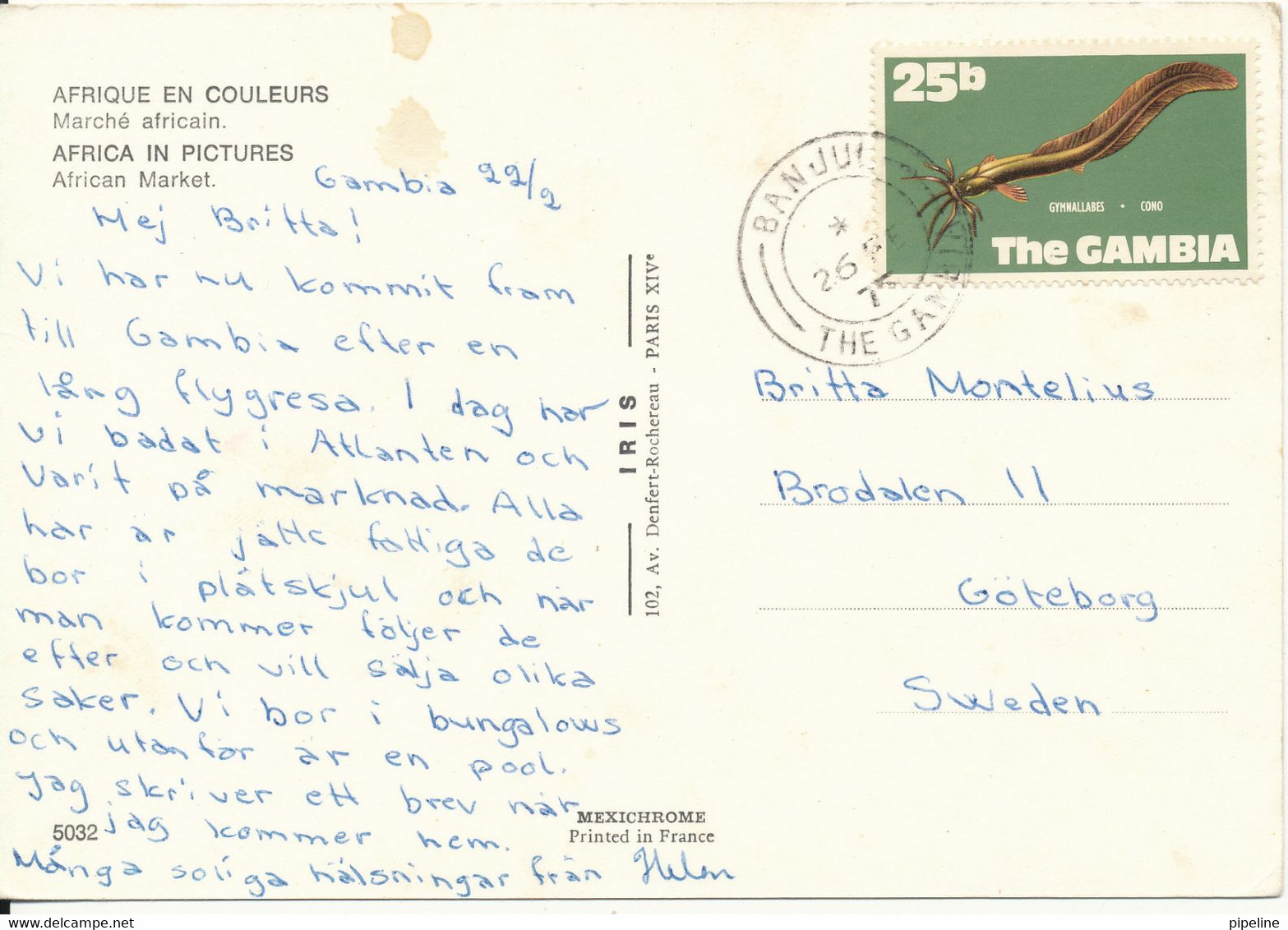 Gambia Postcard Sent To Sweden Banjul 26-2-1975 (African Market) - Gambie
