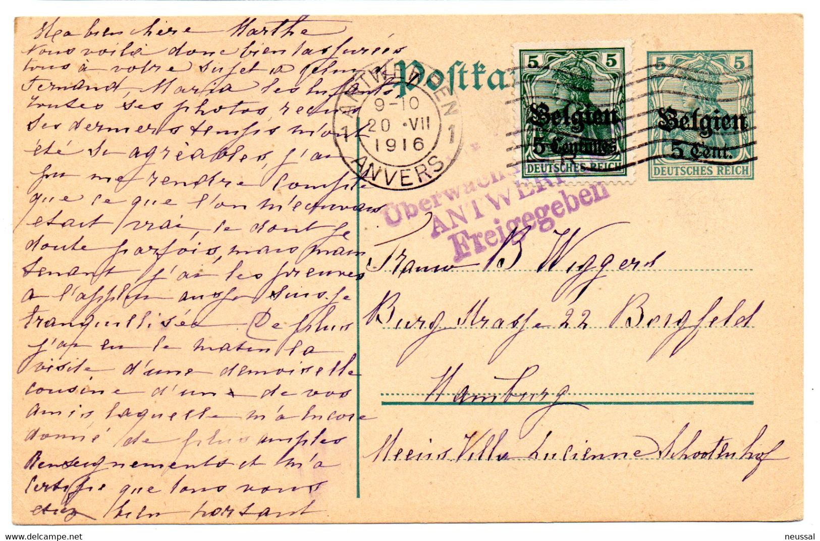 Entero Postal  Circulado De Alemania 1916 - Deutsche Besatzung