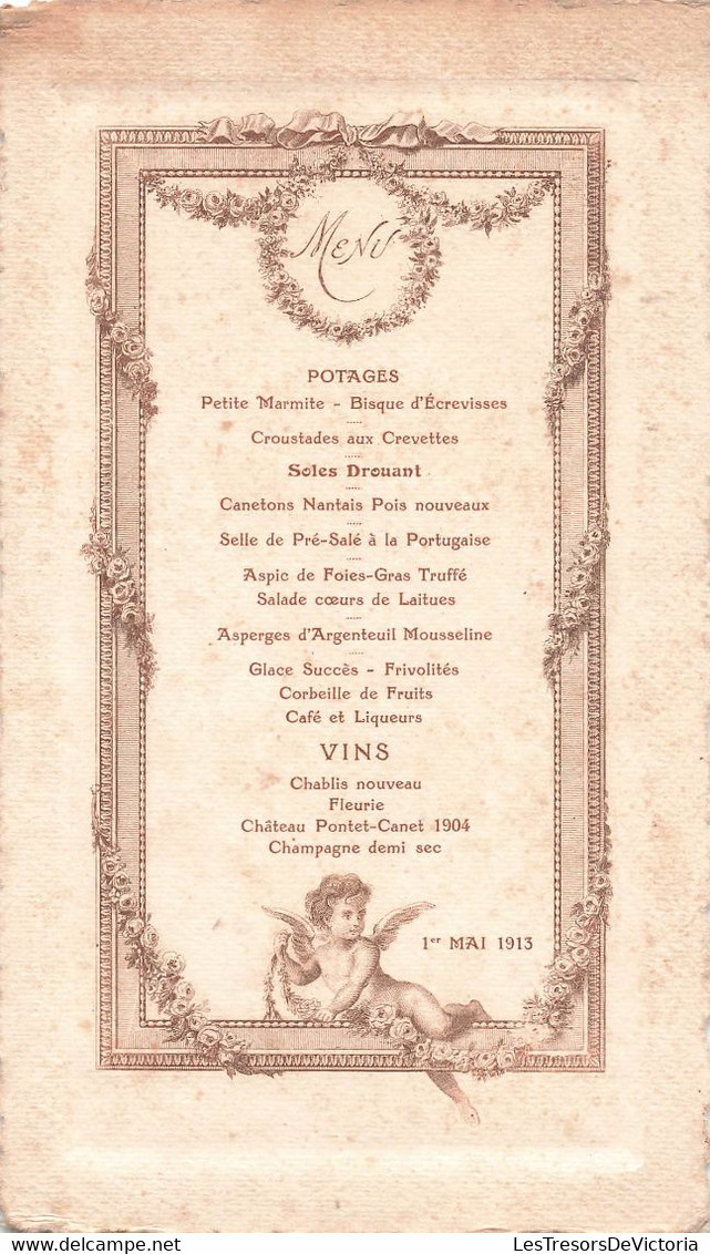 Menu  - 1er Mai 1913 - Lieu Et Occasion Inconnus - 10x17.5cm - Menu