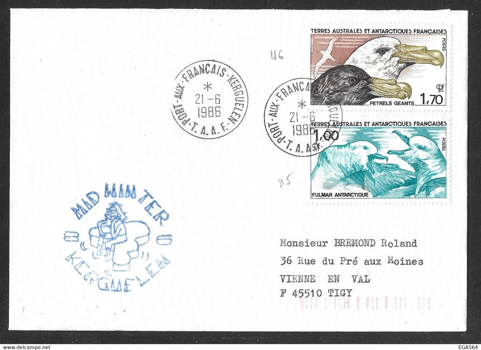 22 - Y&T PO 115-116 Fulmar Antarctique - Pétrels Géants Sur Pli Du 21.6.1986 Kerguelen -  MIDWINTER - Covers & Documents