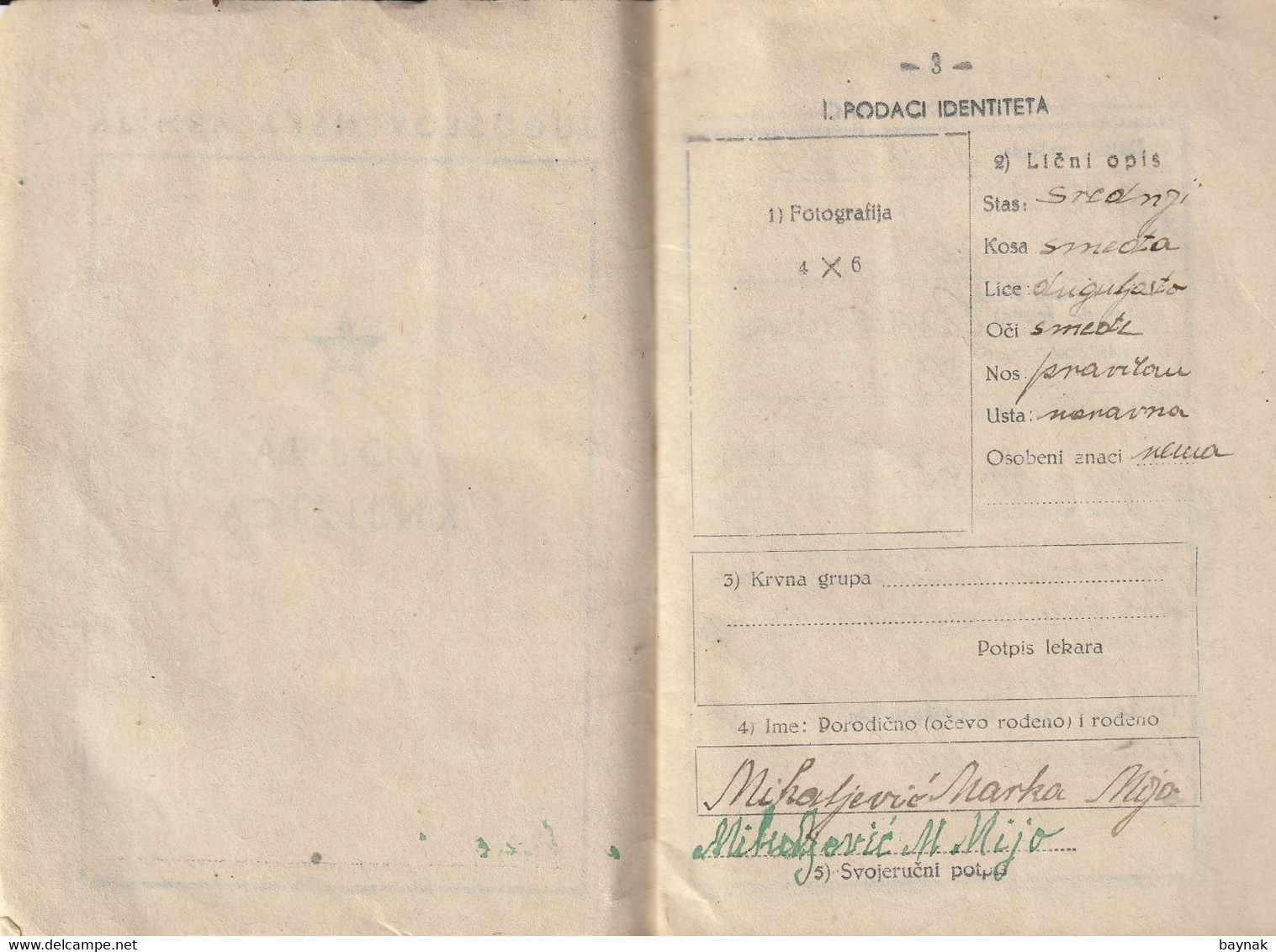 YUGOSLAVIA, CROATIA, HRVAT. DUBICA  - JNA  - YU ARMY  - VOJNA KNJIZICA  -  SOLDBUCH - NDH SOLDAT 25 4. 1941. - 5. 5. 45 - Documents