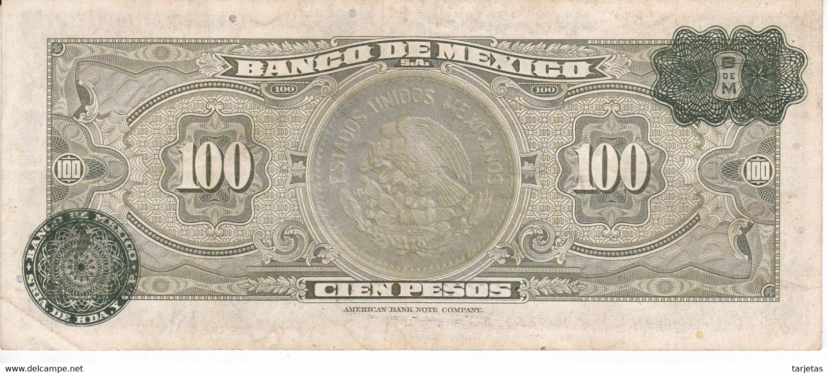 BILLETE DE MEXICO DE 100 PESOS DEL AÑO 1945 (BANKNOTE) - Mexico