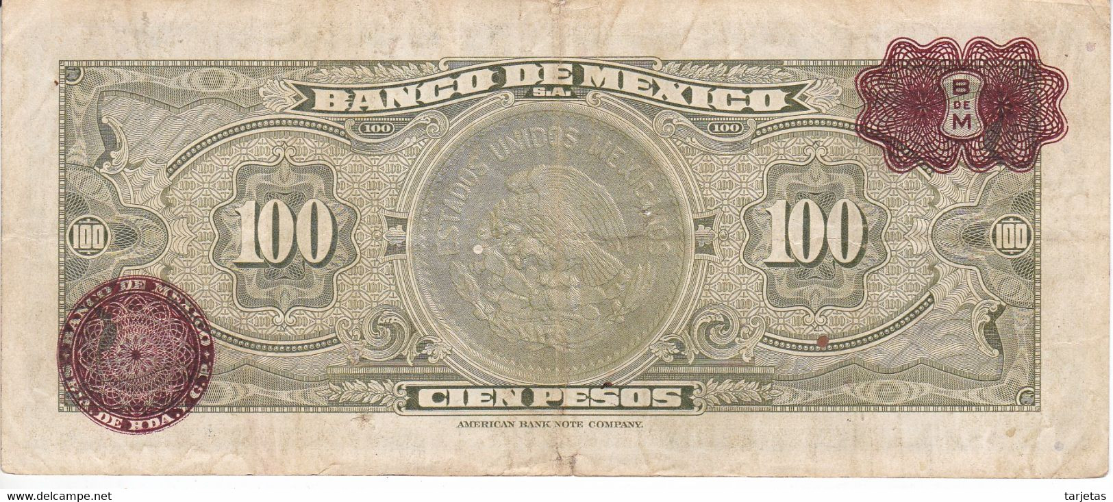 BILLETE DE MEXICO DE 100 PESOS DEL 23 DE NOVIEMBRE DEL 1949 (BANKNOTE) - Mexico