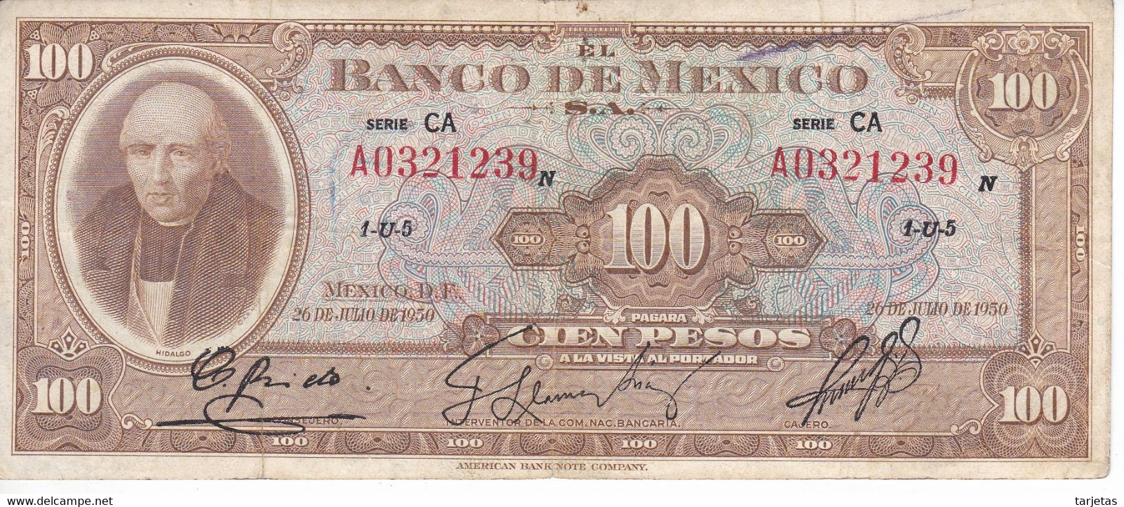 BILLETE DE MEXICO DE 100 PESOS DEL 26 DE JULIO DE 1950 (BANKNOTE) - Mexico