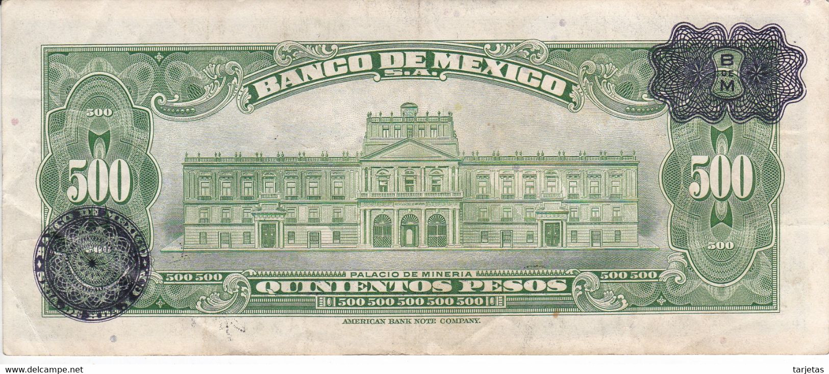 BILLETE DE MEXICO DE 500 PESOS DEL 19 DE ENERO DE 1953  (BANKNOTE) - Mexico