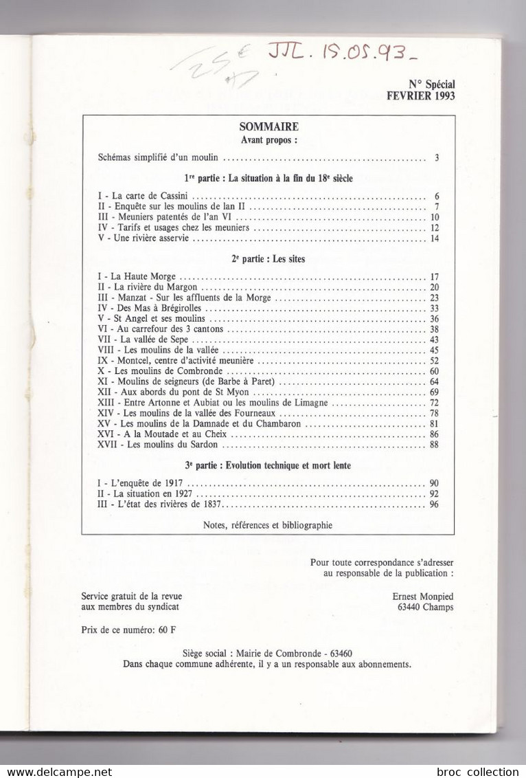 Moulins Et Hydrauliques De La Morge Haute Et Moyenne, Ernest Monpied, Brayauds Et Combrailles Février 1993 - Auvergne