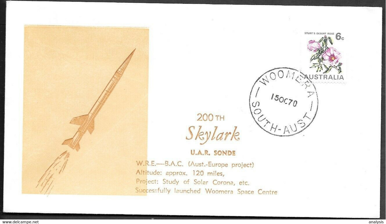 Australia Space Cover 1970. Skylark Rocket Launch. Solar Corona. Woomera ##40 - Ozeanien