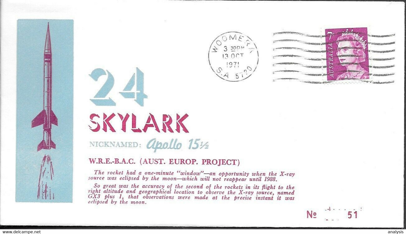 Australia Space Cover 1971. Skylark Rocket Launch. Woomera ##35 - Oceania