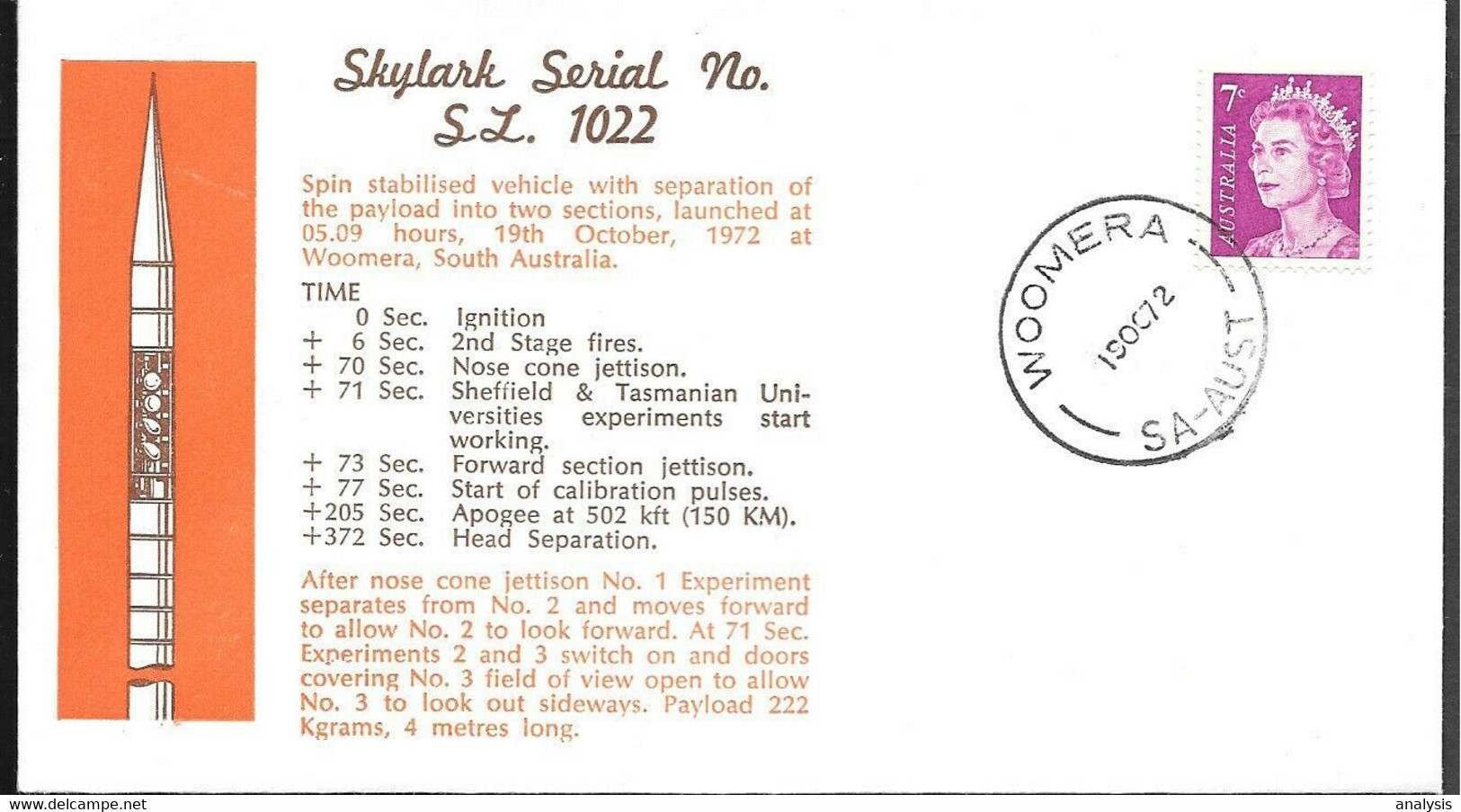 Australia Space Cover 1972. Skylark Rocket Launch. Woomera ##20 - Océanie