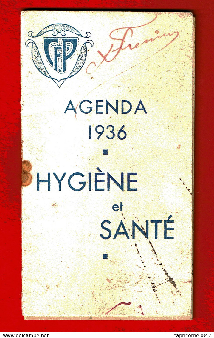 1936 - Mini Calendrier-agenda HYGIENE ET SANTE - Edité Par CFP - 6,5 X 12 Cm - - Other & Unclassified