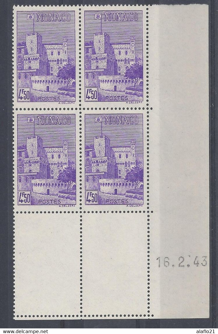 MONACO - N° 259 - Bloc De 4 COIN DATE - NEUF SANS CHARNIERE - 16/2/43 - Unused Stamps