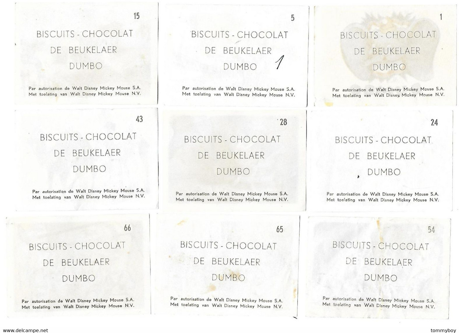 13 Chromo's Biscuits-Chocolat De Beukelaer, Dumbo (card Nr 1 Has Damage, Tear Right) - De Beukelaer