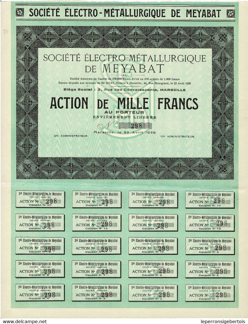 - Titre De 1929  - Société Electro Métallurgique De Meyabat  - Société Anonyme - - Industrie