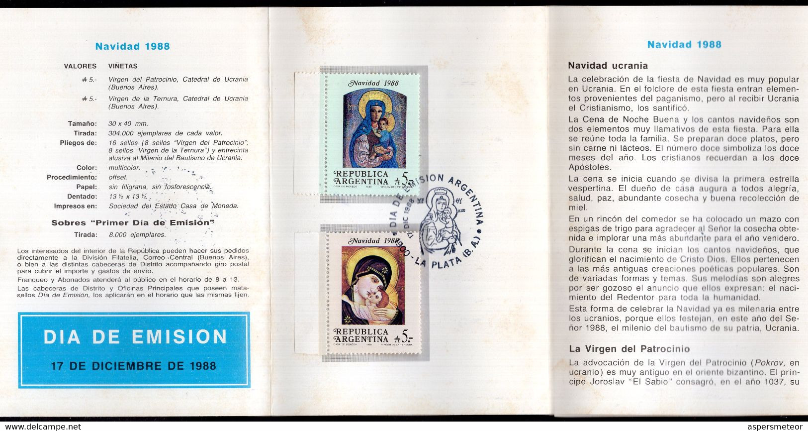 Argentina - 1988 - Volante FDC - Matasello Especial - Emisión Carnets De Sellos - Navidad '88 - FDC