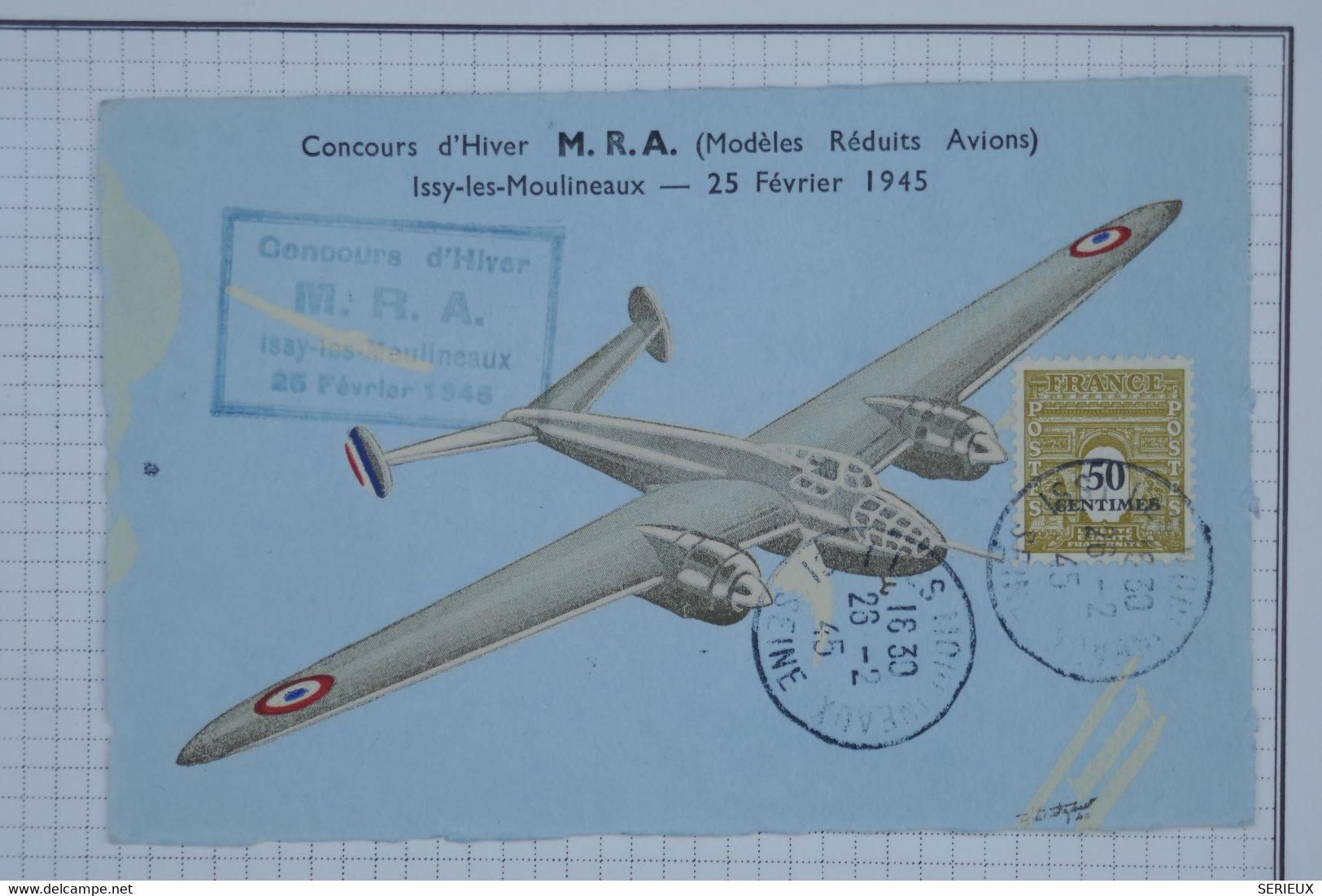 BB14 FRANCE BELLE CARTE CURIOSITé 1945 ISSY POUR  PARIS++CONCOURS  D HIVER AVIATION ++AFFRANCH. PLAISANT - 1927-1959 Covers & Documents