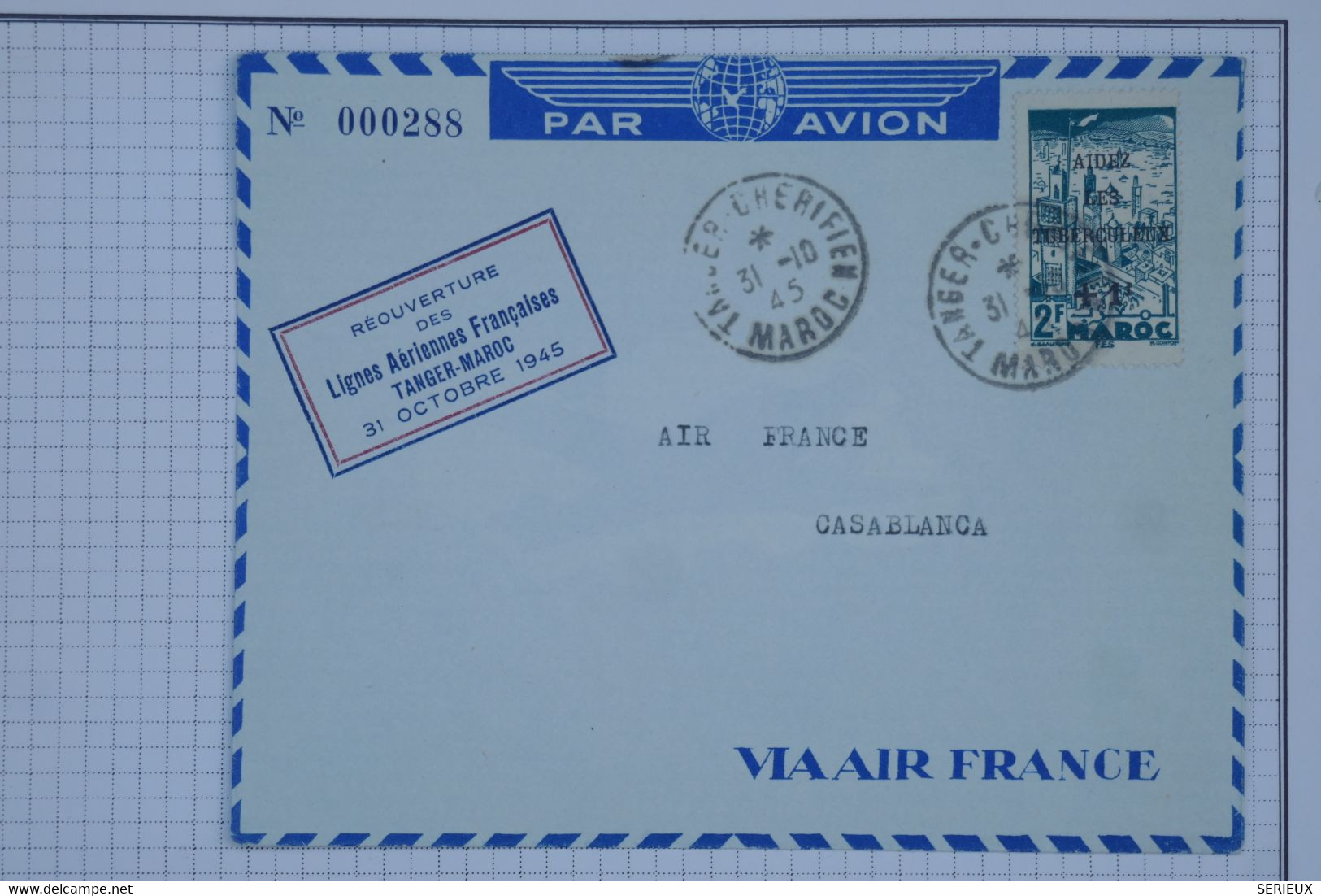 BB14 MAROC BELLE LETTRE AIR FRANCE 1945 REOUVERTURE LIGNES TANGER  ++AFFRANCH. PLAISANT - Aéreo