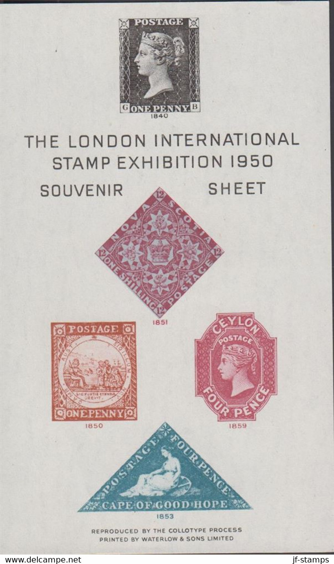 1950. ENGLAND. LONDON INTERNATIONAL STAMP EXHIBITION 1950 SOUVENIR SHEET With ONE PENNY BLACK And Other Ra... - JF432152 - Usati