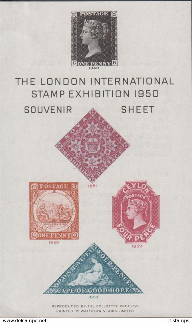 1950. ENGLAND. LONDON INTERNATIONAL STAMP EXHIBITION 1950 SOUVENIR SHEET With ONE PENNY BLACK And Other Ra... - JF432154 - Gebraucht