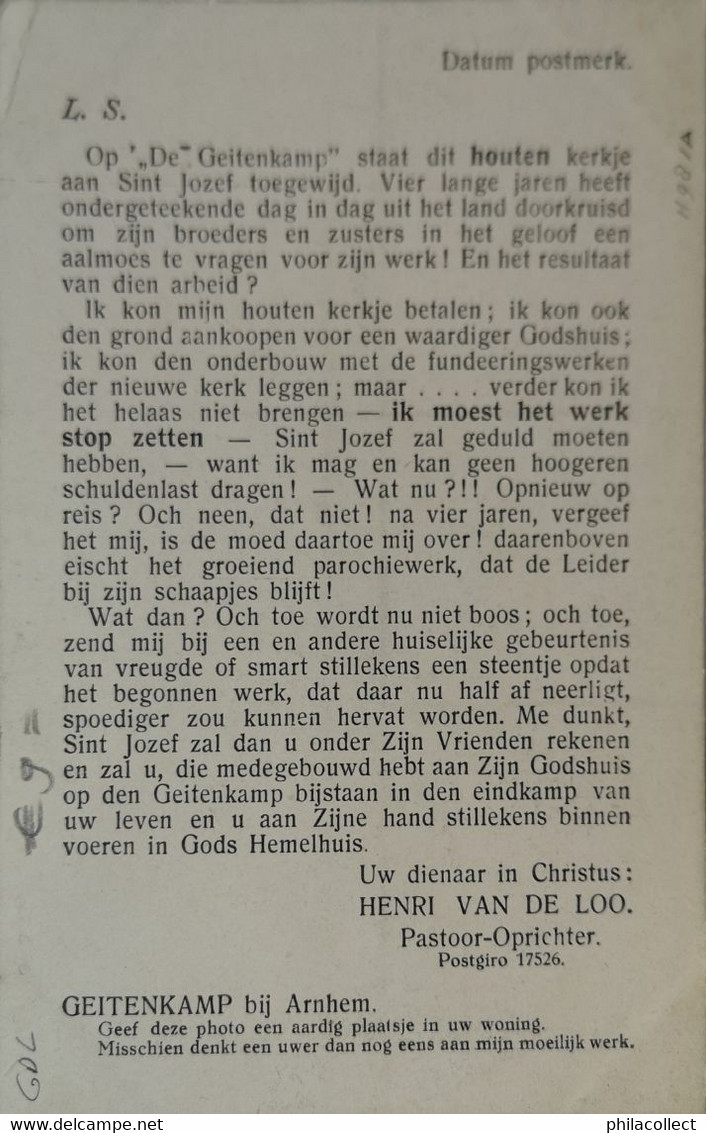 Arnhem (Geitenkamp) - Maar Afscheid - Bedank Kaartje Henri Van De Loo (Pastoor - Oprichter) Sint Jozef Kerk 19??e - Arnhem