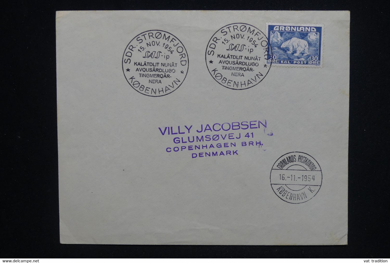 GROENLAND - Oblitération " SDR  Stromfjord  " Sur Enveloppe Pour Copenhague En 1954 - L 129302 - Storia Postale