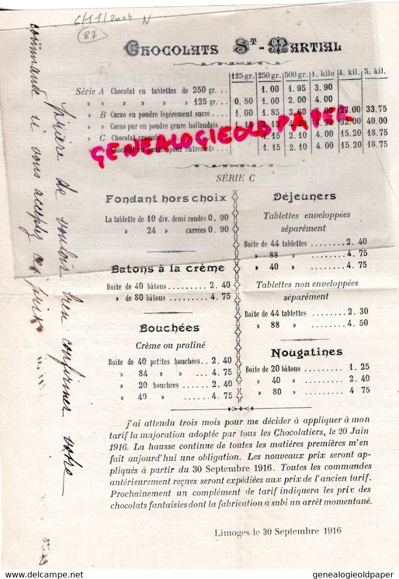 87- LIMOGES- PROCES VERBAL CHAMBRE SYNDICALE CHOCOLATIERS  CHOCOLATERIE ST SAINT MARTIAL- ALEX . MAUPETIT- 1916- - Food