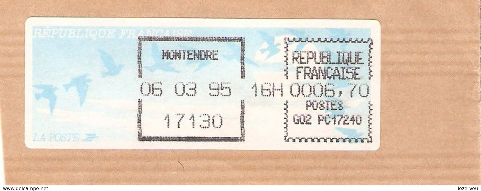 TIMBRE FRANCE VIGNETTE AFFRANCHISSEMENT  OISEAUX DE JUBERT MONTENDRE 1995 6.70 FR - 1990 « Oiseaux De Jubert »