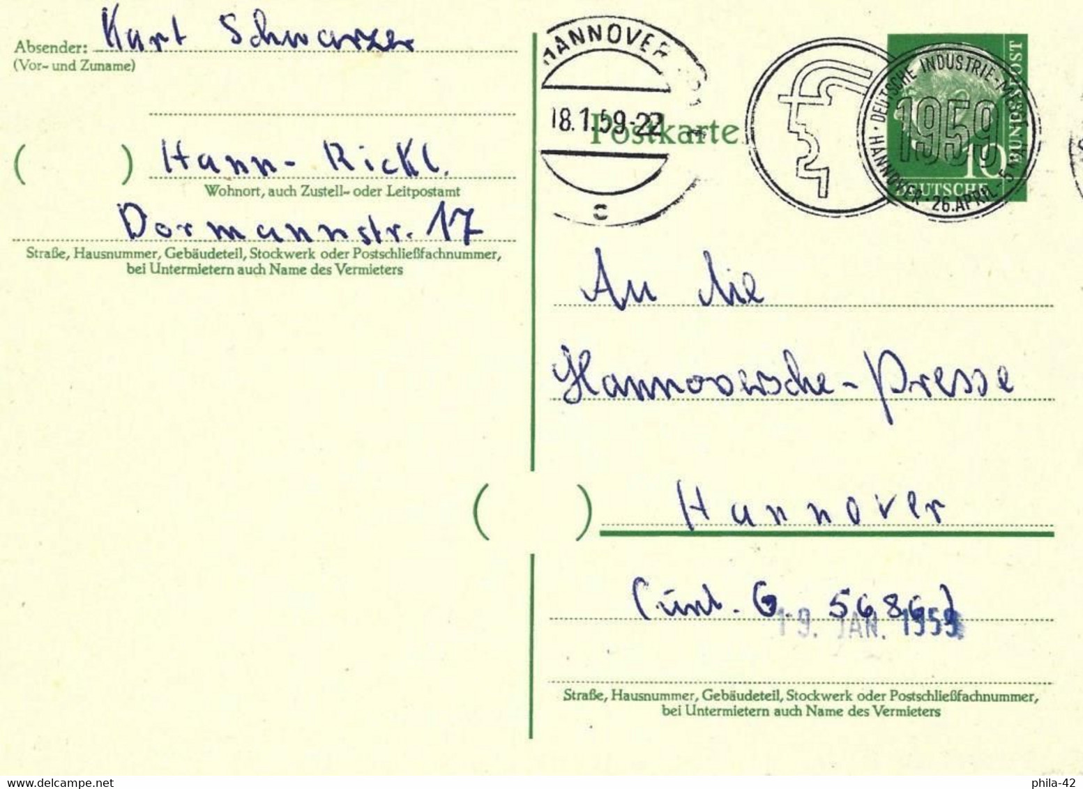 Germany FRG 1954 - Mi 183x - YT 67 ( President Dr. Theodor Heuss ) - Privé Postkaarten - Gebruikt