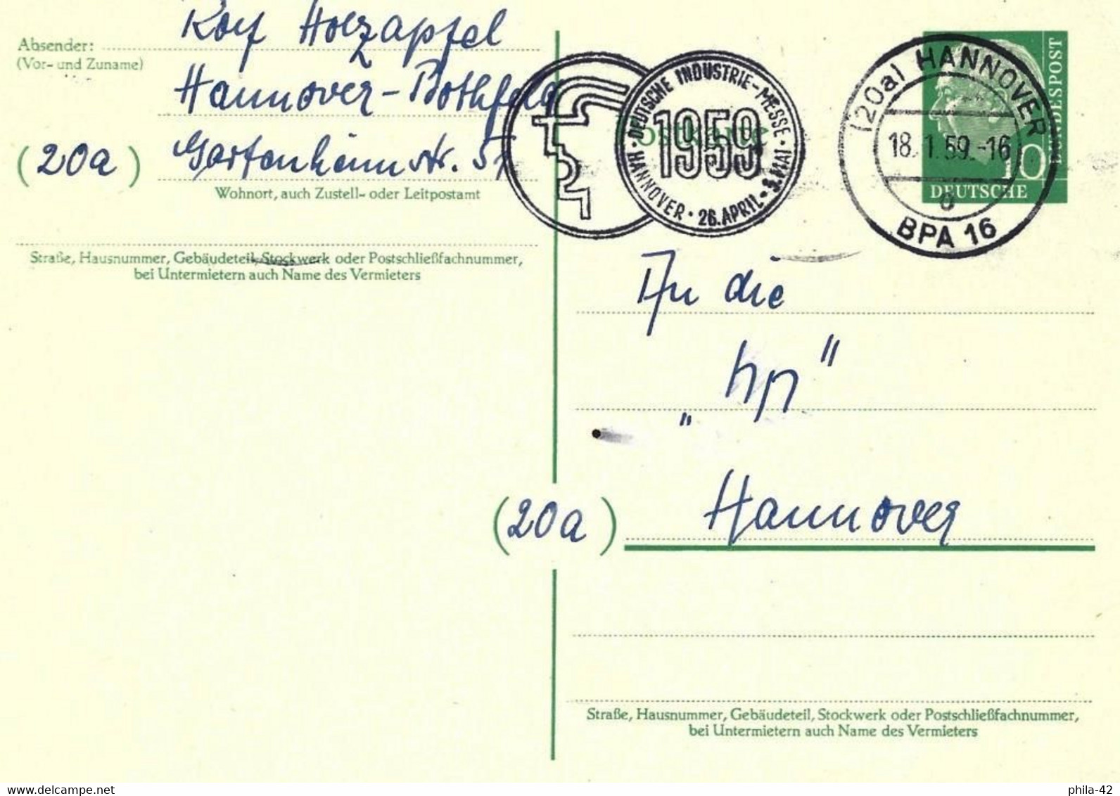 Germany FRG 1954 - Mi 183x - YT 67 ( President Dr. Theodor Heuss ) - Cartes Postales Privées - Oblitérées