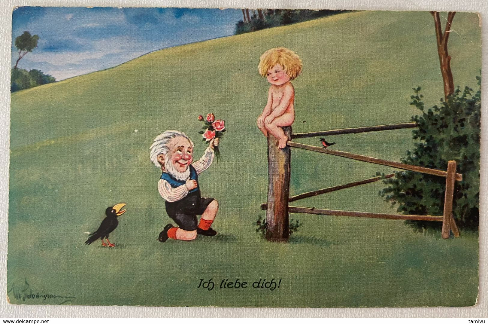 AK DWARFS ZWERGE GNOME  W. SCHEUERMANN A FAIRY TALE- I LOVE YOU/ ICH LIEBE DICH OLD POSTCARD - Scheuermann, Willi