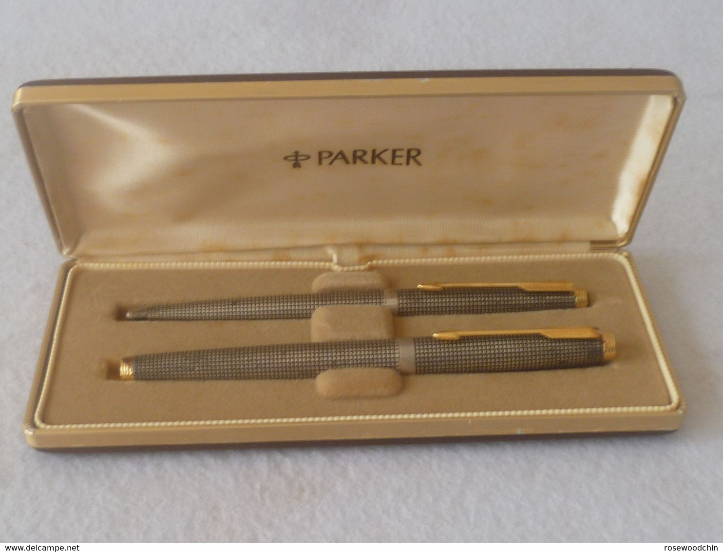 Vintage !   Authentic Parker 75 Sterling Silver Fountain Pen 14K Nib & Ball Point Set (#94) - Stylos