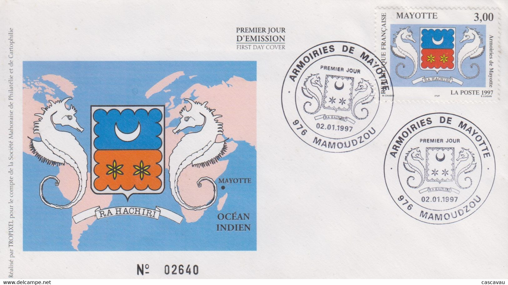 Enveloppe  FDC  1er  Jour    MAYOTTE    Armoiries  De   MAYOTTE    1997 - Autres & Non Classés