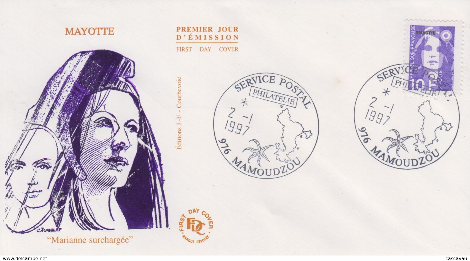 Enveloppe  FDC   1er  Jour    MAYOTTE     Marianne   Surchargée    1997 - Other & Unclassified