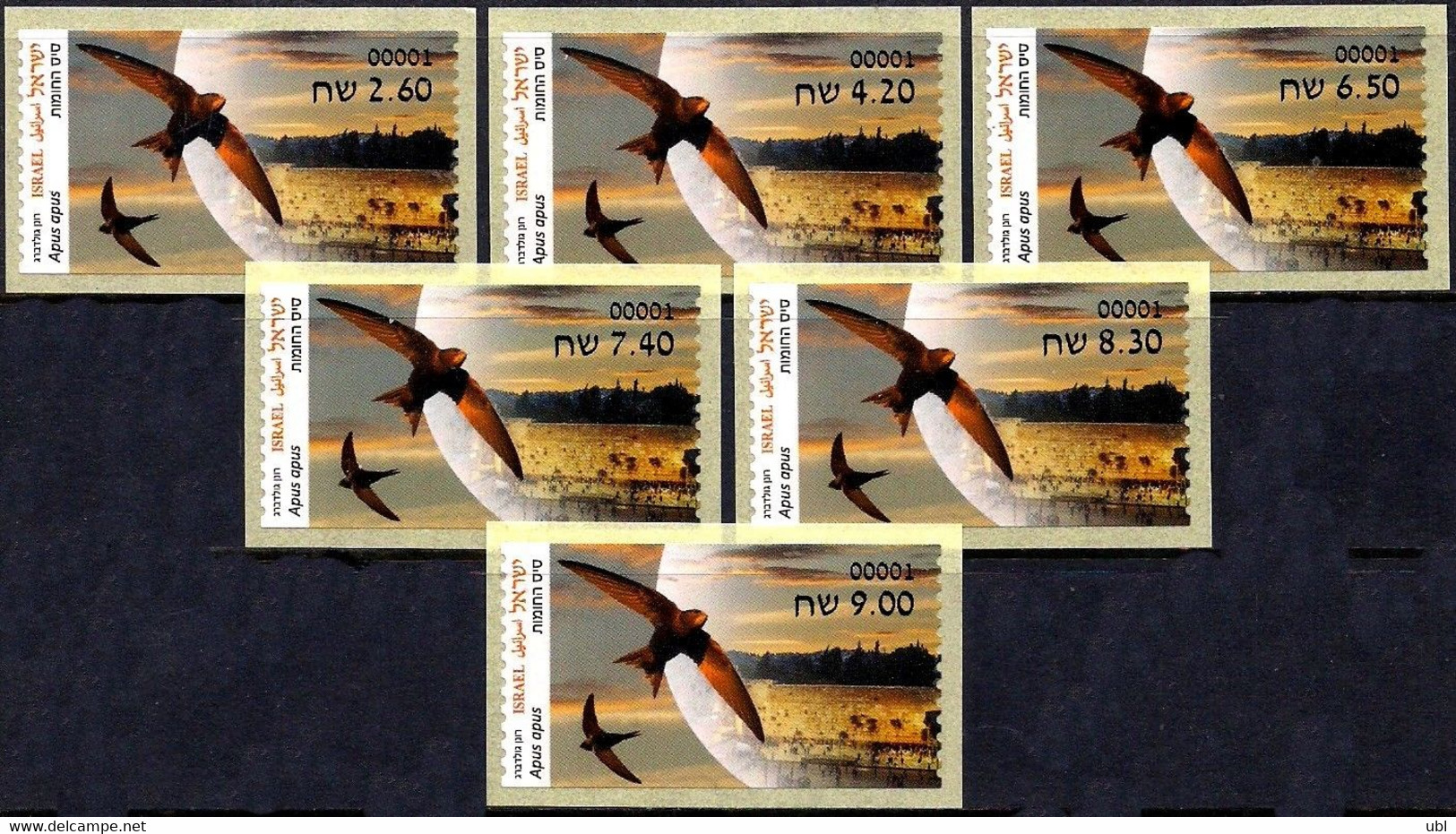 ISRAEL 2022 - Animals In Domestic Areas, The Common Swift - 6 Philatelic Bureau ATM # 001 Labels - MNH - Swallows