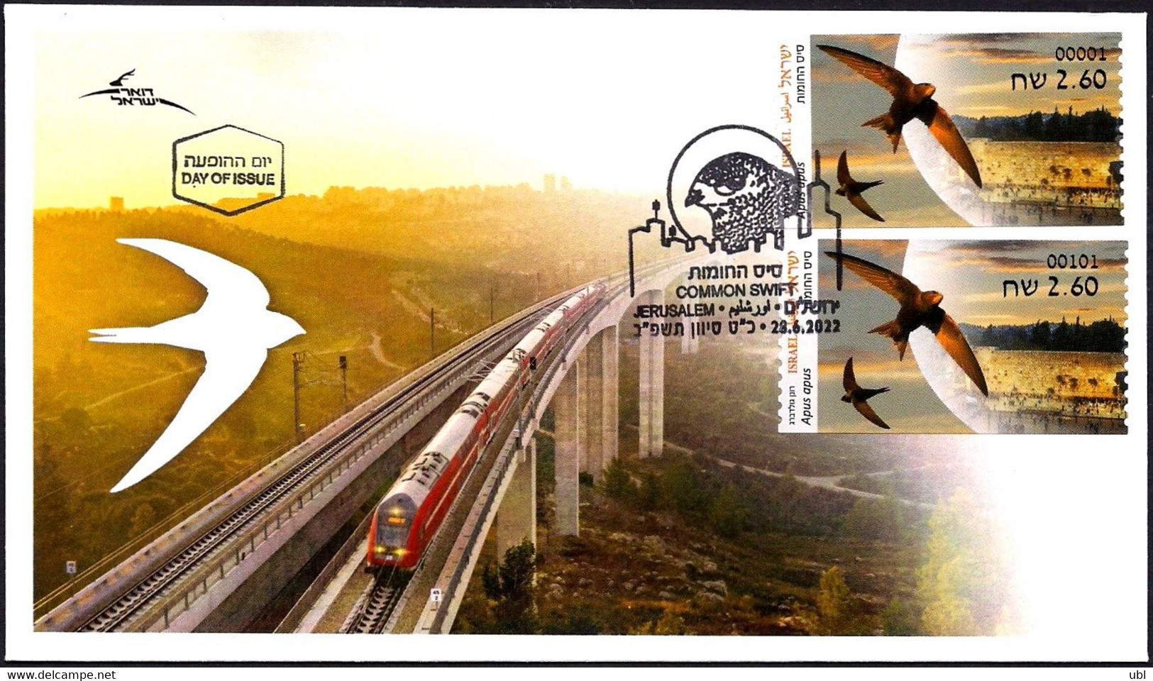 ISRAEL 2022 - Animals In Domestic Areas, The Common Swift - Phil. Bureau ATM # 001 & Jerusalem ATM # 101 Labels - FDC - Zwaluwen