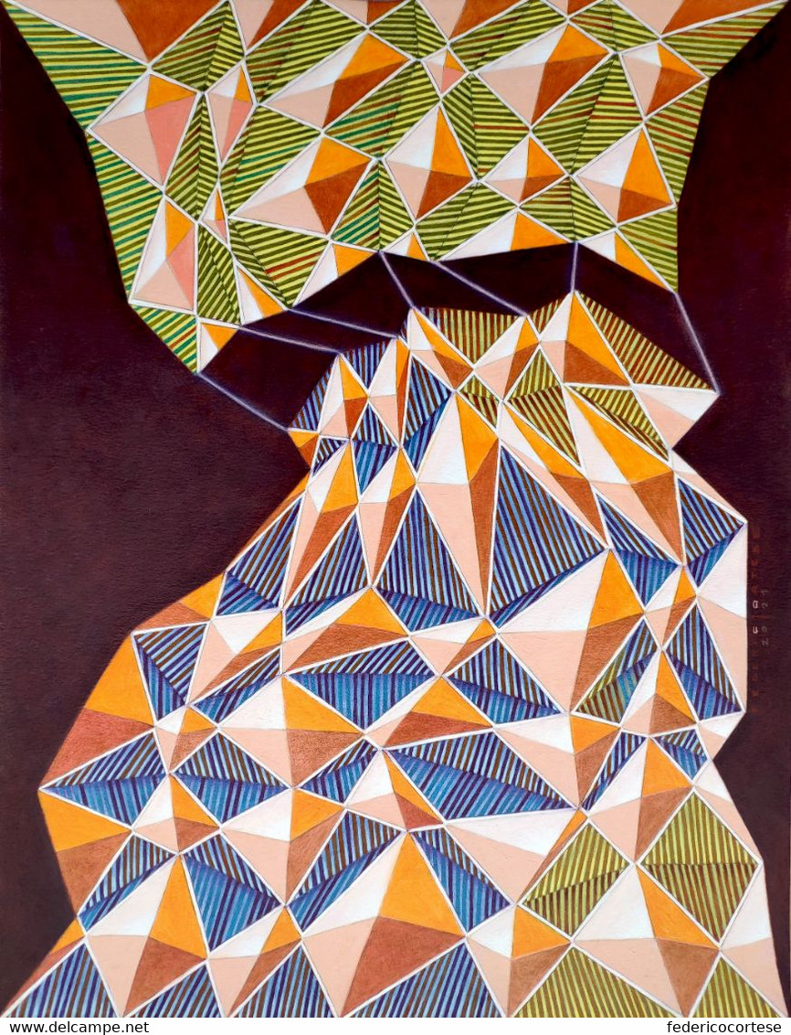 Composizione Geometrica Astratta, Olio Su Carta - Arte Contemporanea