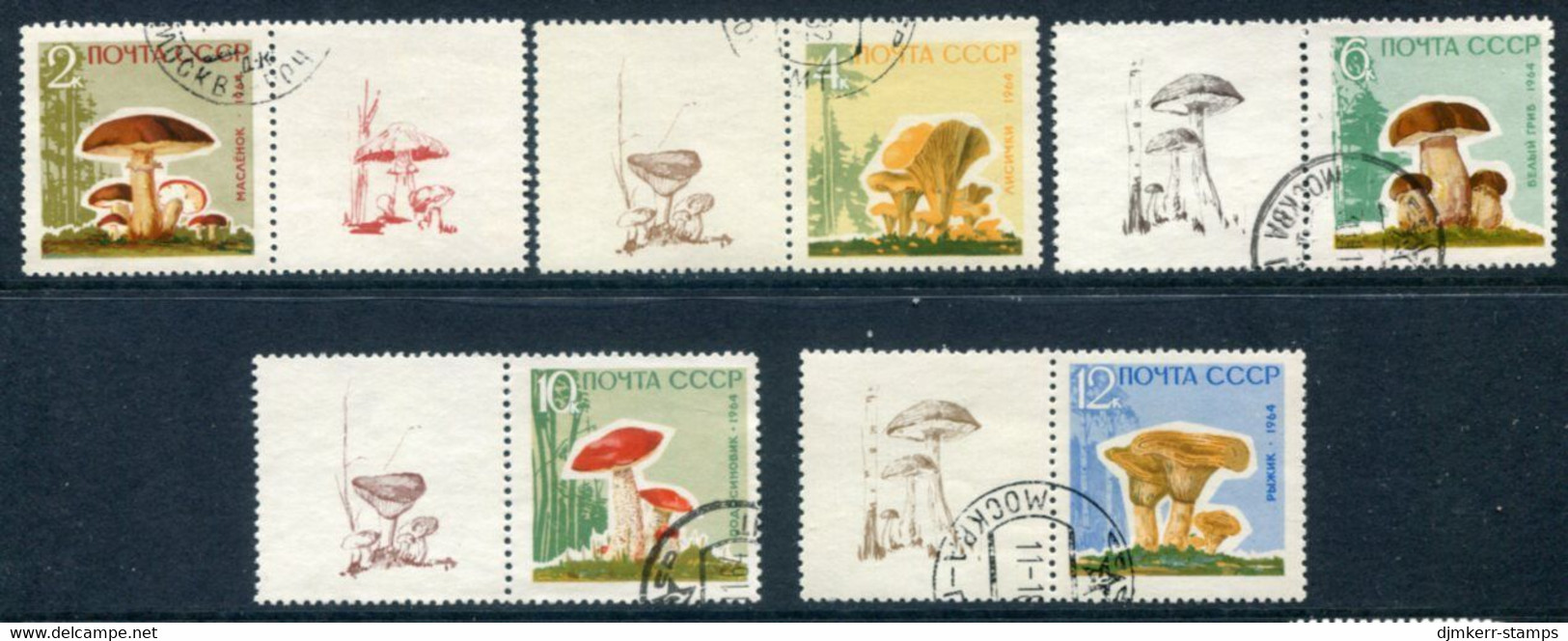 SOVIET UNION 1964 Fungi On Varnished  Paper With Labels Used.  Michel 2983-87y Zf - Used Stamps