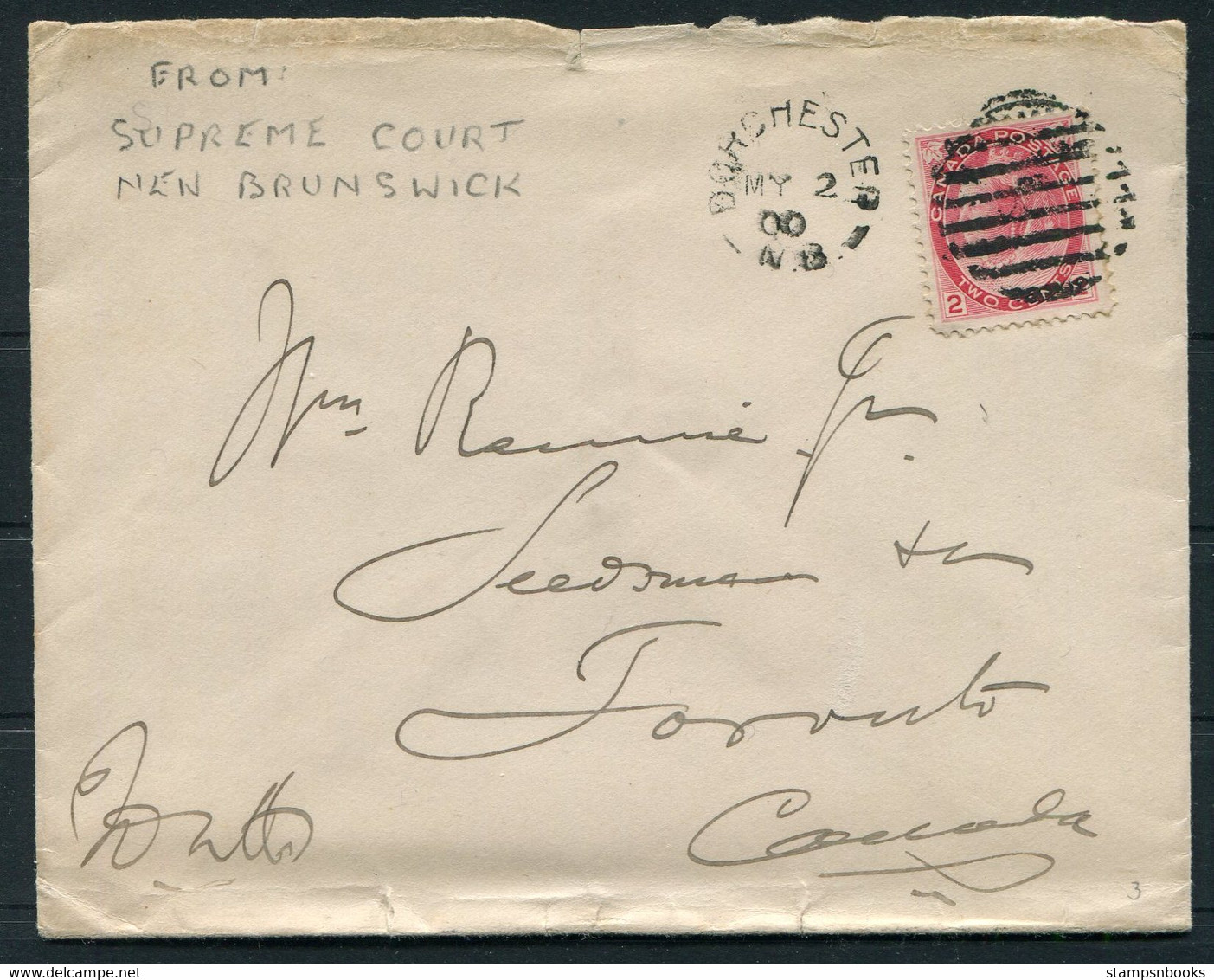 1900 Canada Supeme Court New Brunswick Crest Cover, Dorchester - Toronto - Brieven En Documenten