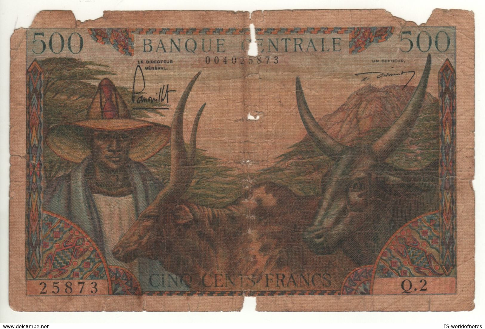 CAMEROON  500 Fr   P11  Rare ( ND 1961  Zebus + Banana Harvest At Back ) - Camerún