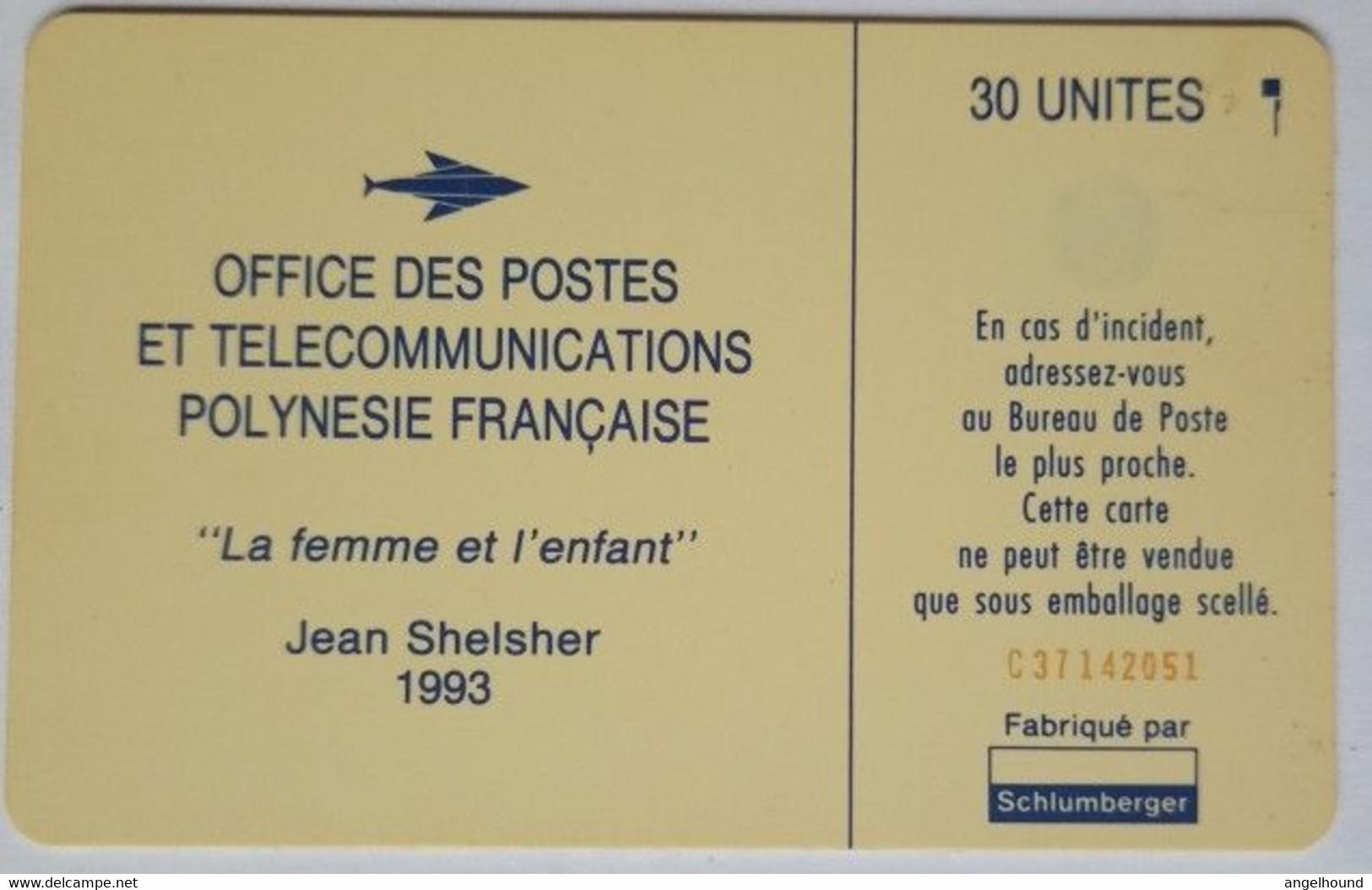 French Polynesia 30 Units " La Femme Et ;'enfant, Jean Shelsher 1993 " - Polynésie Française