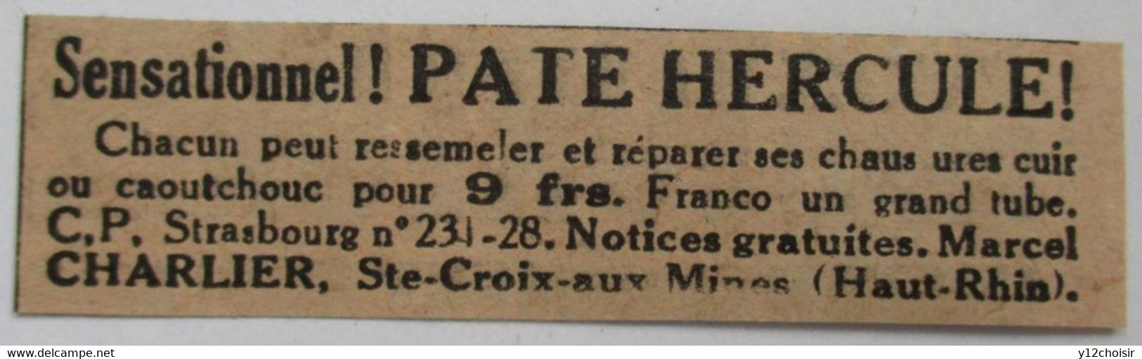 PUB 1933 STE SAINTE CROIX AUX MINES HAUT-RHIN MARCEL CHARLIER PATE HERCULE - Sainte-Croix-aux-Mines