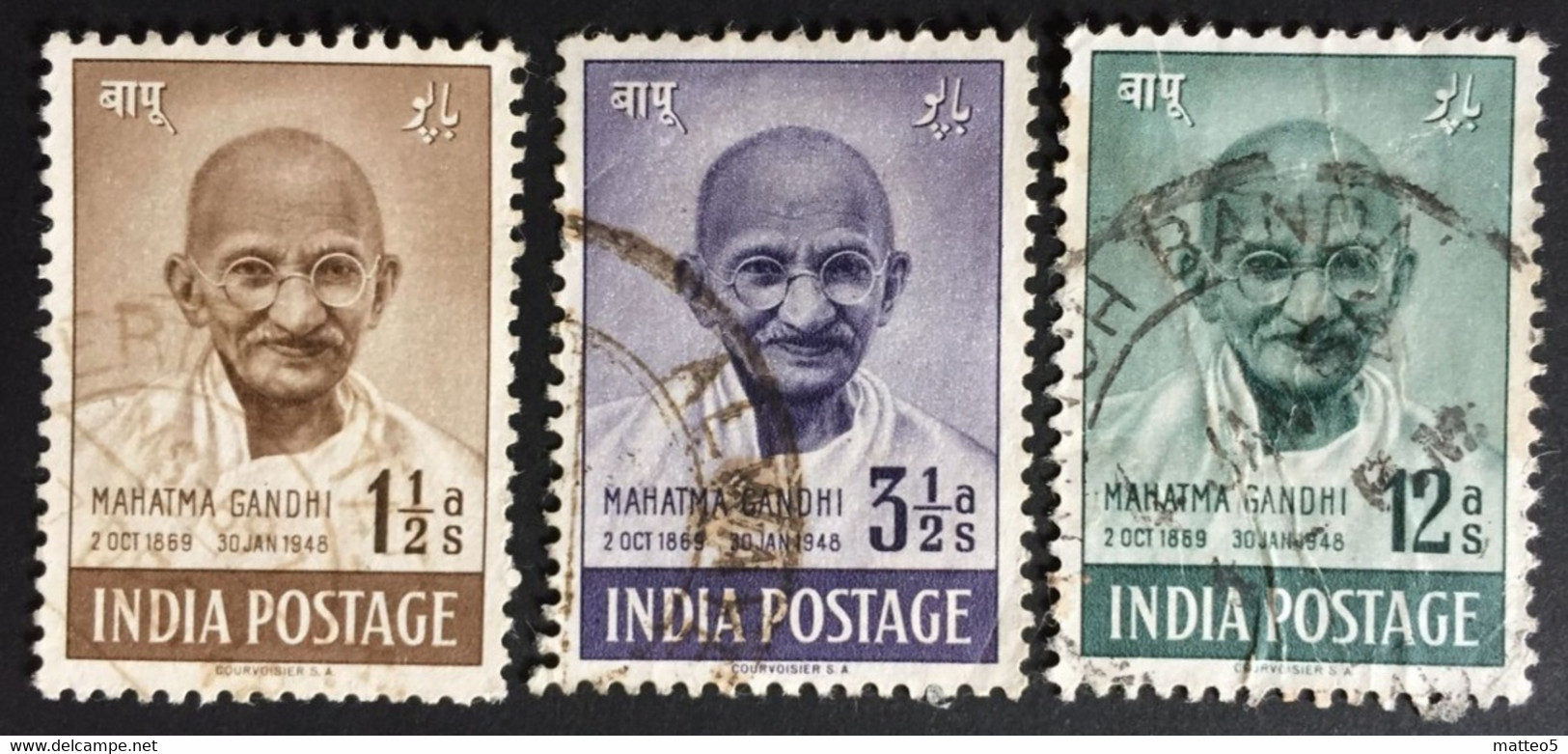 1948 - India - First Anniversary Of India - Mahatma Gandhi - 3 Stamps - Used - Usados