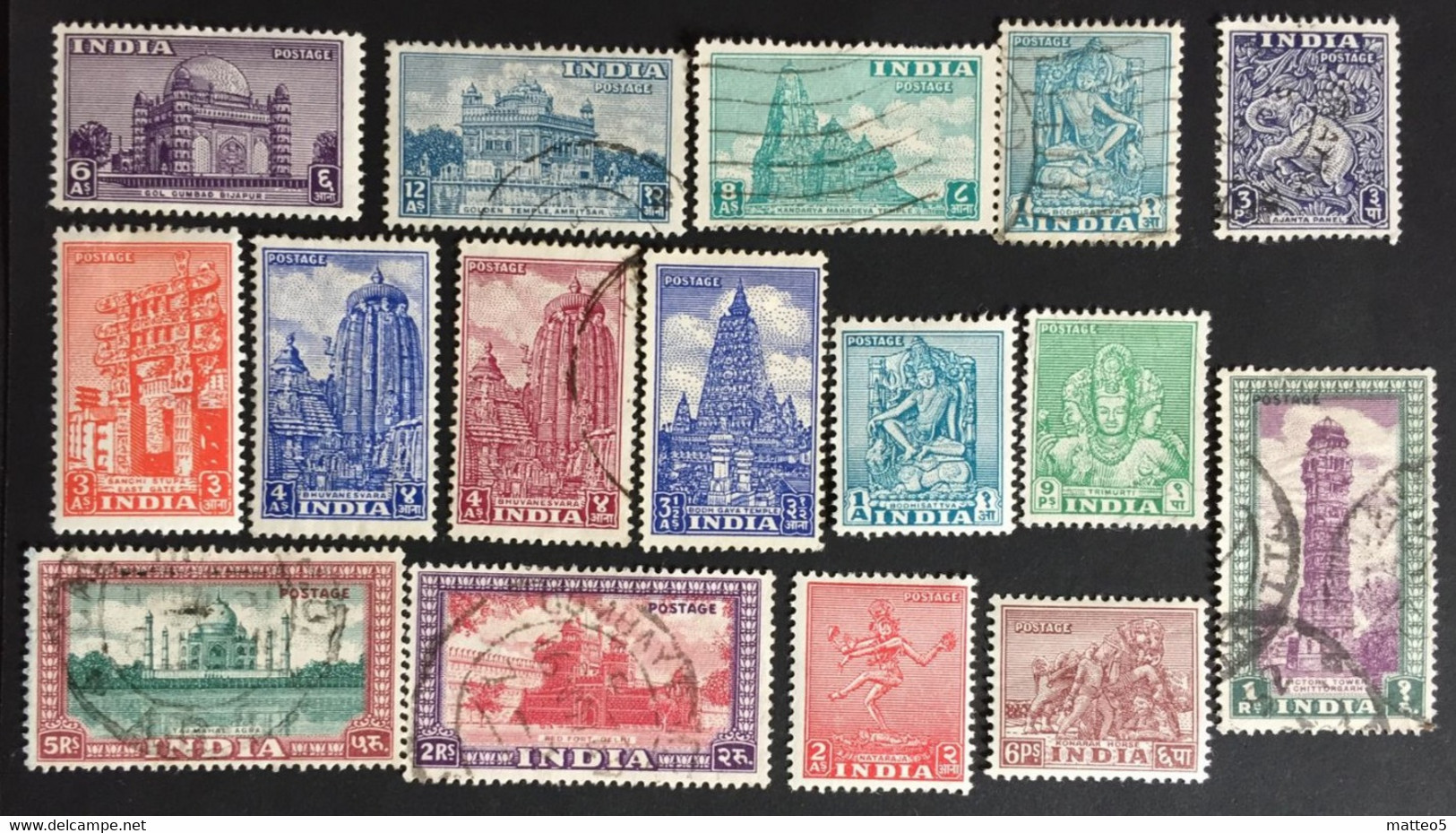 1949 - India - Monuments And Temples - Archaological - 16 Stamps -  New And Used - Usados