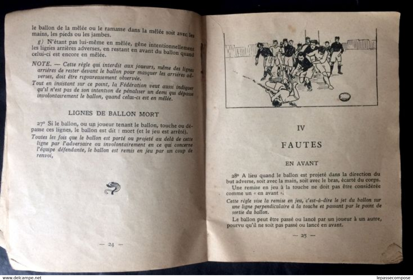 RARE - CODE DE FOOTBALL RUGBY - REGLEMENT DU JEU 1925 - REGLES OFFICIELLES DE L'ANNUAIRE 1925 DE LA FFR